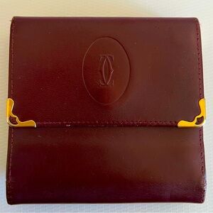 Cartier Red Bordeaux Kisslock Bifold Wallet